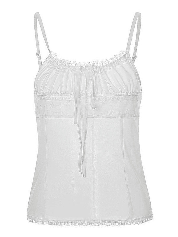 Y2K Lace-Up Chiffon Cami Top: Coquette & Grunge Aesthetic, Cute Tops, Pastel Goth - Women's Fashion