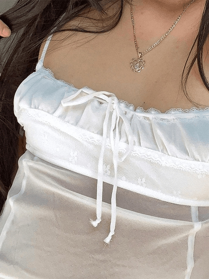 Y2K Lace-Up Chiffon Cami Top: Coquette & Grunge Aesthetic, Cute Tops, Pastel Goth - Women's Fashion