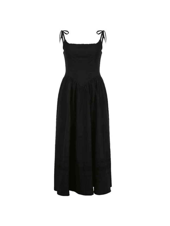 Y2K Lace-Up Corset Black Maxi Dress - Coquette Aesthetic Goth Style for Women