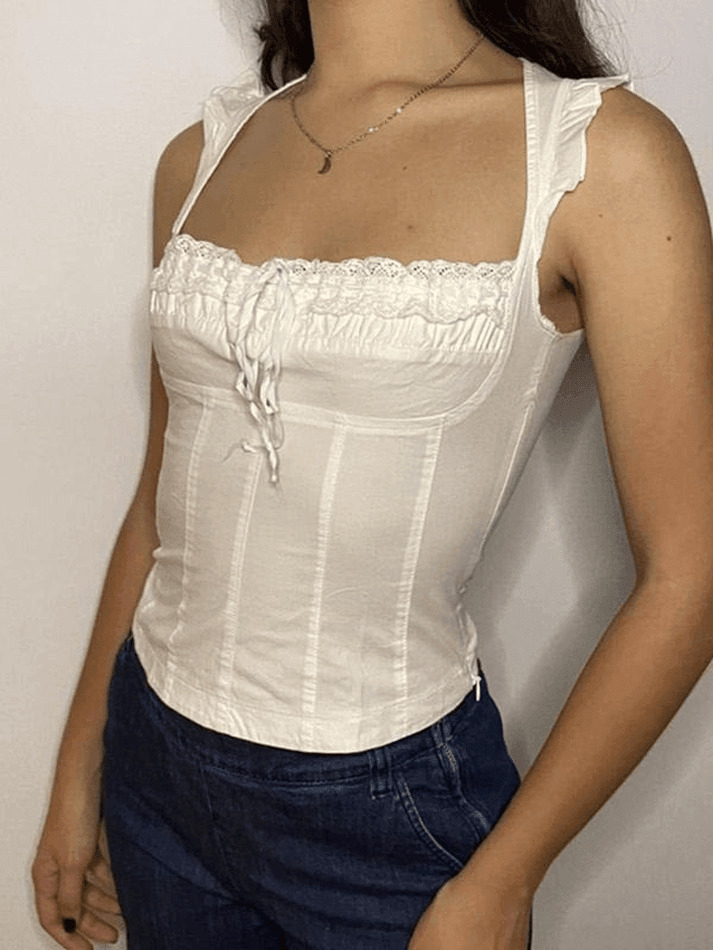 Y2K Lace-Up Corset Top: Coquette Aesthetic Flutter Sleeve Fashion Statement