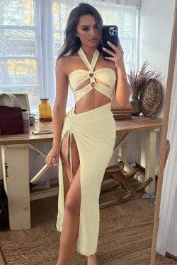 Y2K Lace-Up Halterneck Dress: Coquette Aesthetic with a Grunge Twist, Perfect for Women's Fashion