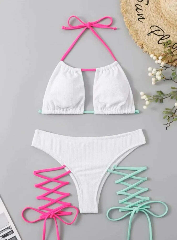 Y2K Lace-Up Split Bikini - Coquette Aesthetic Grunge Style - Sexy Women's Fashion
