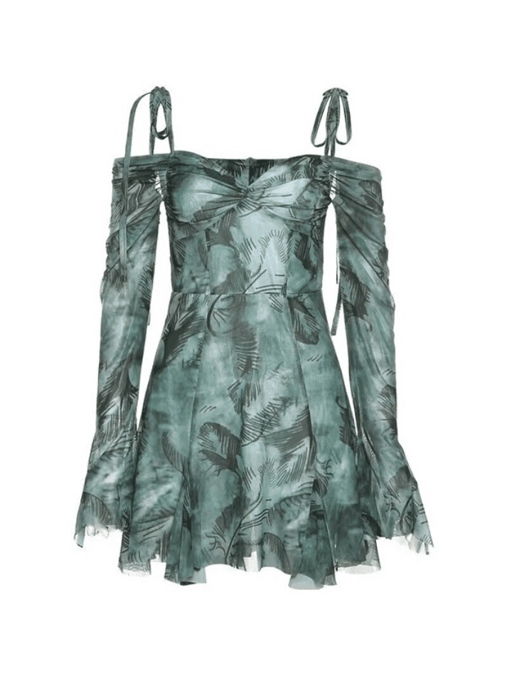 Y2K Lace-Up Trumpet Sleeve Mini Dress - Coquette Aesthetic Fashion for Women