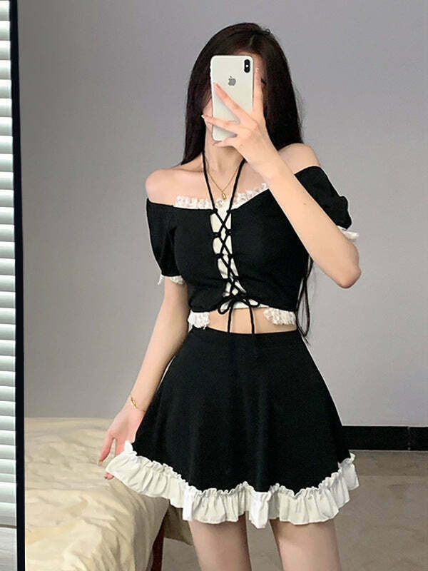 Y2K Lace-Up Two-Piece Swimsuit: Sexy Backless Design, Perfect for Niche Women's Fashion