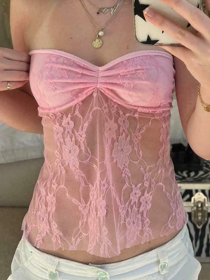 Y2K Lace Backless Bandeau Top: Coquette Aesthetic, Grunge Style, Cute Tops, Pastel Goth, Cargo Skirt