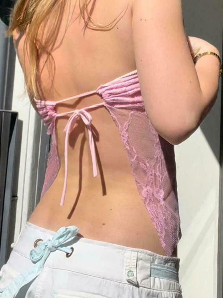 Y2K Lace Backless Bandeau Top: Coquette Aesthetic, Grunge Style, Cute Tops, Pastel Goth, Cargo Skirt