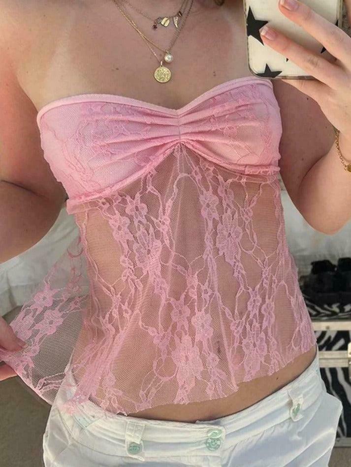 Y2K Lace Backless Bandeau Top: Coquette Aesthetic, Grunge Style, Cute Tops, Pastel Goth, Cargo Skirt