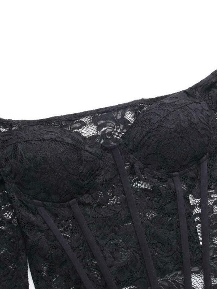 Y2K Lace Corset Off-Shoulder Long Sleeve Top - Coquette Aesthetic Fashion Statement