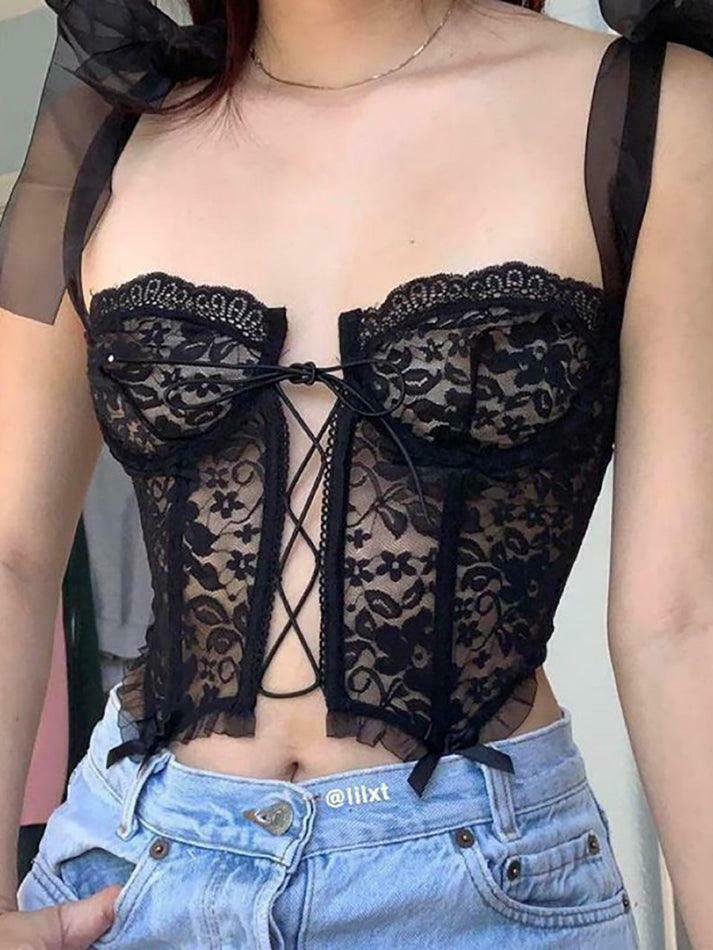Y2K Lace Corset Top: Coquette Aesthetic with Grunge Style, Pastel Goth Vibes, and Vintage Flair