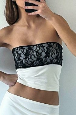 Y2K Lace Detail Bandeau Top: Coquette Grunge Style, Cute Tops, Pastel Goth, Cargo Skirt