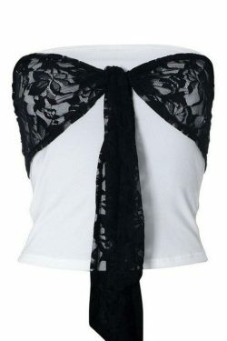 Y2K Lace Detail Bandeau Top: Coquette Grunge Style, Cute Tops, Pastel Goth, Cargo Skirt