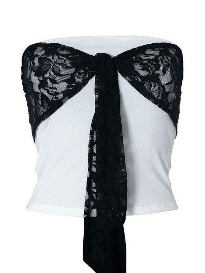 Y2K Lace Detail Bandeau Top: Coquette Grunge Style, Cute Tops, Pastel Goth, Cargo Skirt