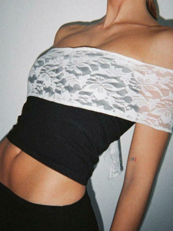 Y2K Lace Detail Bandeau Top: Coquette Grunge Style, Cute Tops, Pastel Goth, Cargo Skirt