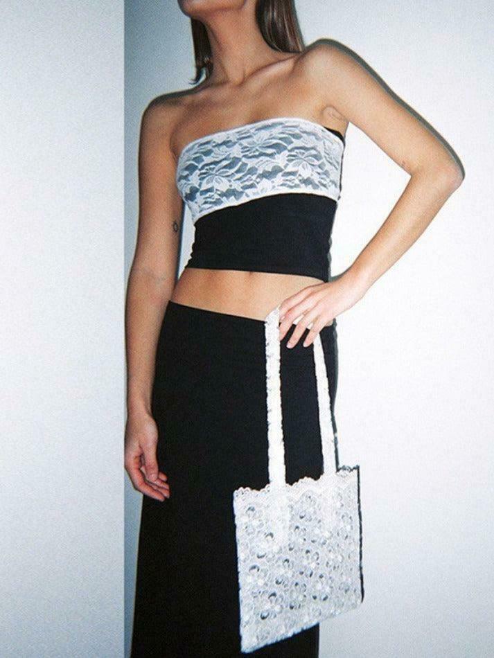 Y2K Lace Detail Bandeau Top: Coquette Grunge Style, Cute Tops, Pastel Goth, Cargo Skirt