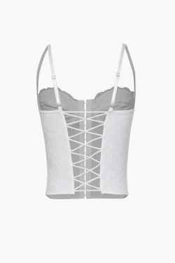 Y2K Lace Fishbone Cami Top: Coquette Aesthetic Grunge Style, Cute Pastel Goth Fashion