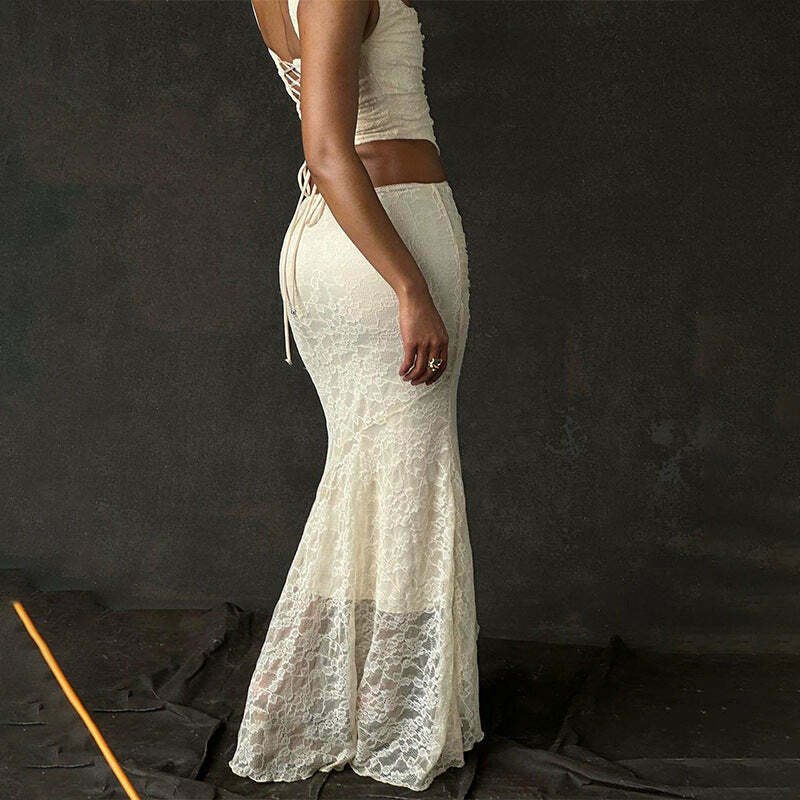 Y2K Lace Fishtail Skirt Dress: Coquette Aesthetic with Grunge &
