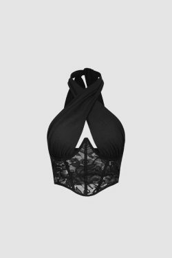 Y2K Lace Halter Corset Top: Coquette & Grunge Aesthetic, Cute Tops, Pastel Goth