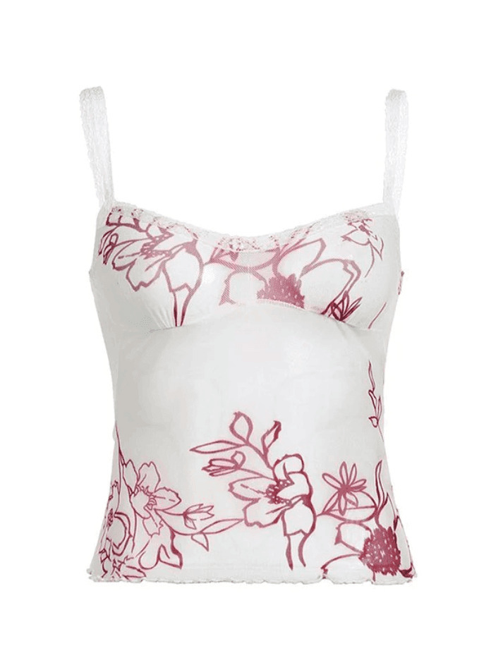 Y2K Lace Mesh Cami Top: Coquette Aesthetic, Grunge Style, Cute Pastel Goth Fashion