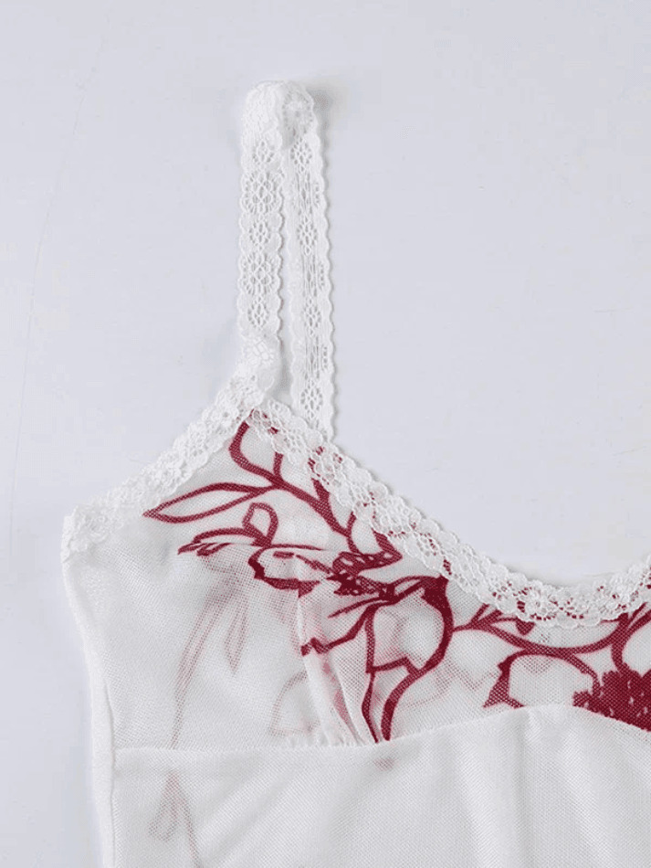 Y2K Lace Mesh Cami Top: Coquette Aesthetic, Grunge Style, Cute Pastel Goth Fashion