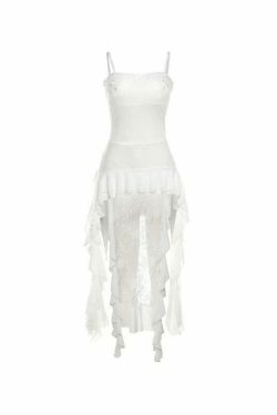 Y2K Lace Splice Ruffled Hem Cami Top - Coquette Aesthetic, Grunge Style, Cute Tops