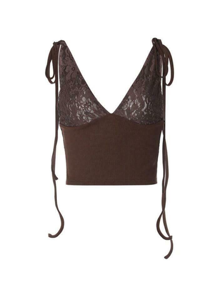 Y2K Lace Splice V Neck Tank: Coquette Aesthetic, Grunge Style, Cute Tops, Pastel Goth, Cargo Skirt