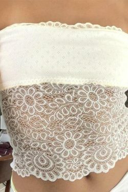 Y2K Lace Splicing Bandeau Top for Women - Coquette Aesthetic Grunge Style - Cute Pastel Goth Fashion