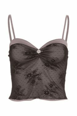 Y2K Lace Stitching Crop Cami Top for Women - Coquette Aesthetic Grunge Style Fashion