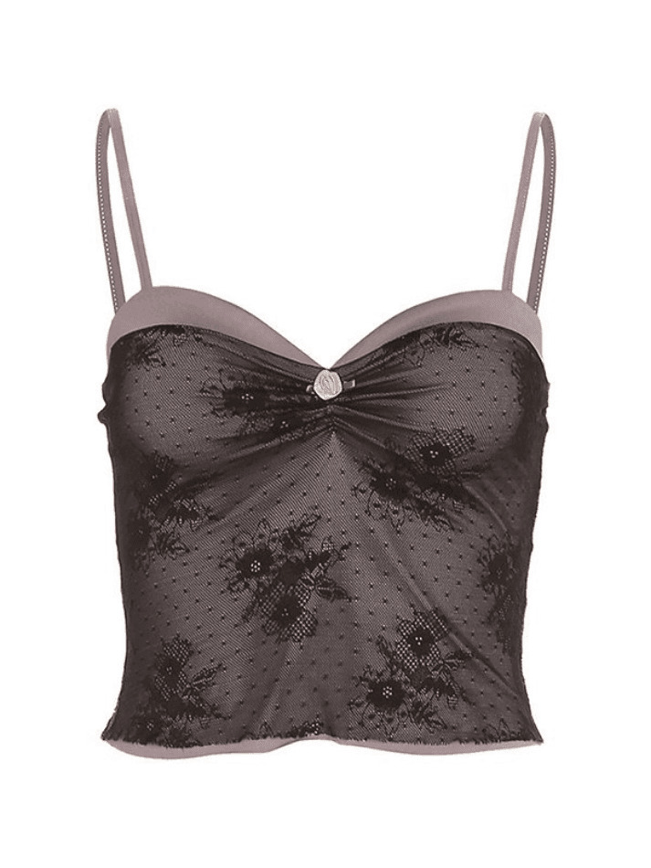 Y2K Lace Stitching Crop Cami Top for Women - Coquette Aesthetic Grunge Style Fashion