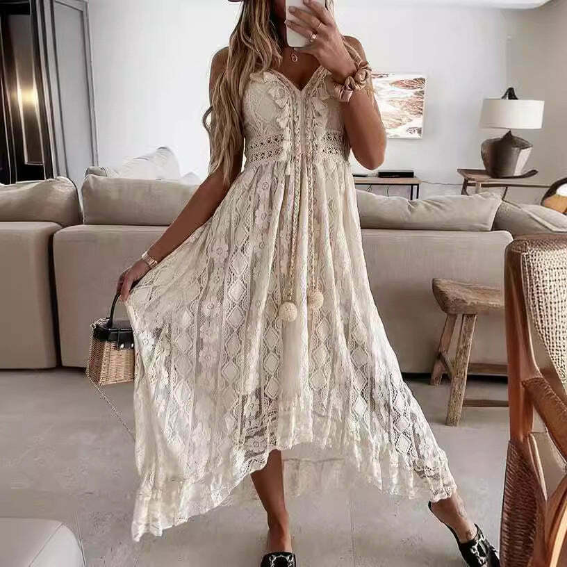 Y2K Lace Suspender White Midi Dress - Coquette Aesthetic Fashion for Women - Grunge Style Outfit