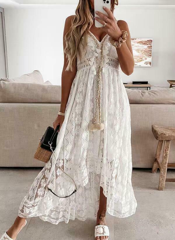 Y2K Lace Suspender White Midi Dress - Coquette Aesthetic Fashion for Women - Grunge Style Outfit