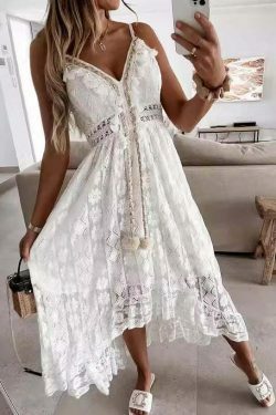 Y2K Lace Suspender White Midi Dress - Coquette Aesthetic Fashion for Women - Grunge Style Outfit
