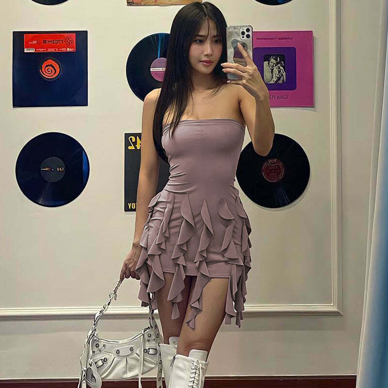 Y2K Lace Tassel Hip Dress: Coquette Aesthetic Grunge Style for Women - Vintage 90s Fashion