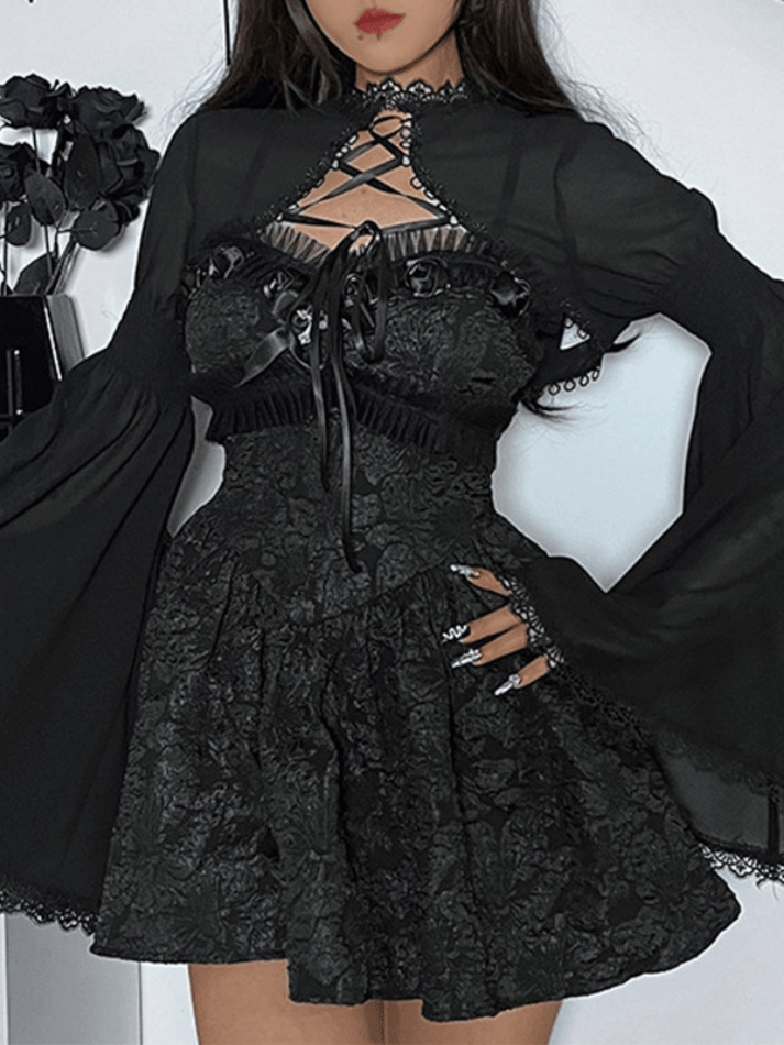 Y2K Lace Tie-Up Smock Long Sleeve Tee: Coquette Aesthetic, Grunge Style, Cute Tops