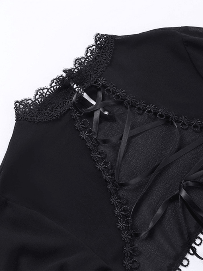 Y2K Lace Tie-Up Smock Long Sleeve Tee: Coquette Aesthetic, Grunge Style, Cute Tops