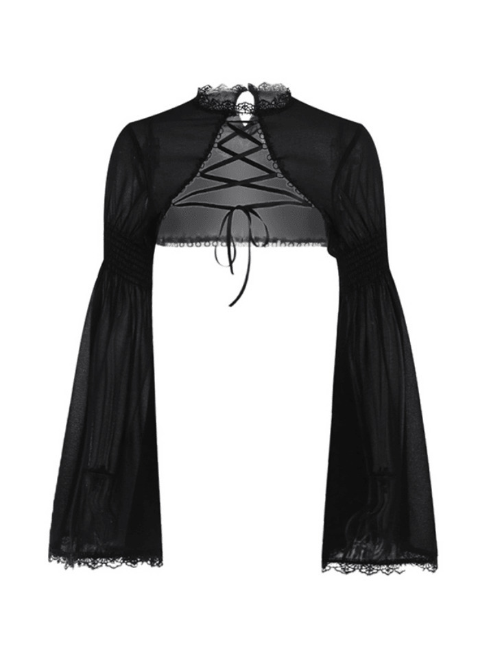 Y2K Lace Tie-Up Smock Long Sleeve Tee: Coquette Aesthetic, Grunge Style, Cute Tops