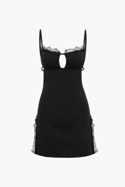 Y2K Lace Trim Backless Slit Mini Dress - Coquette Aesthetic Fashion for Women