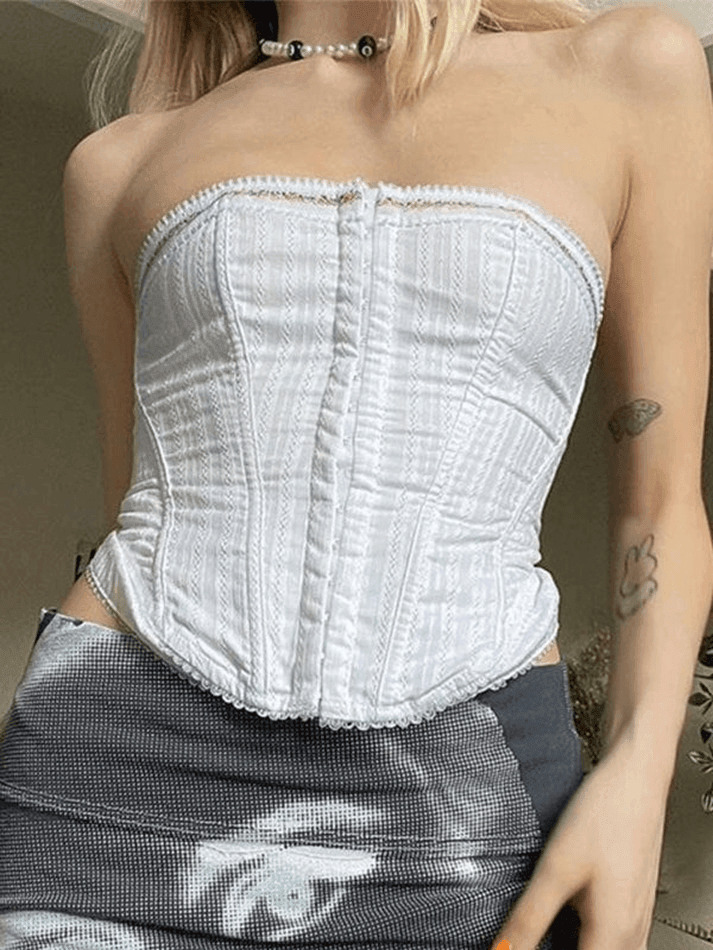 Y2K Lace Trim Corset Top: Coquette Aesthetic, Grunge Style, Cute Pastel Goth Fashion