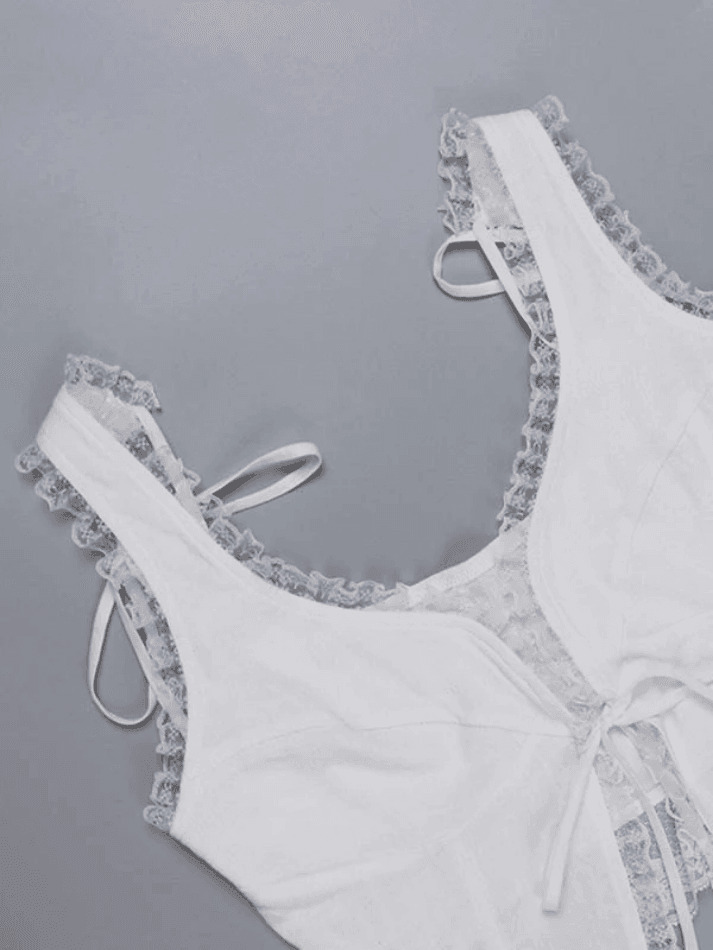 Y2K Lace Trim Ruffle Crop Tank Top - Coquette Aesthetic Grunge Style - Cute Pastel Goth Fashion