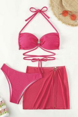 Y2K Love Heart Jewelry Three-Piece Swimsuit Bikini - Niche Women's Fashion