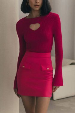 Y2K Love Hollow Knitted Short Top Sweater - Coquette Aesthetic Grunge Style