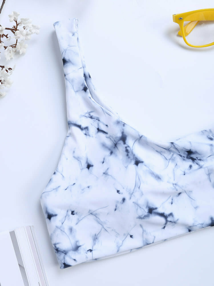 Y2K Marble Swimsuit: Soft Backless Bikinis with Single Strap - Niche Women Fashion