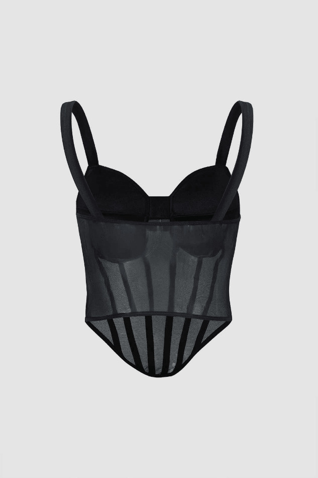Y2K Mesh Bustier Top: Coquette Aesthetic with Grunge & Pastel Goth Vibes
