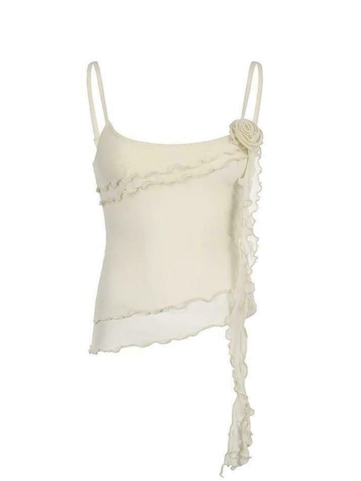 Y2K Mesh Cami Top with Ruffle Splice - Coquette Grunge Aesthetic