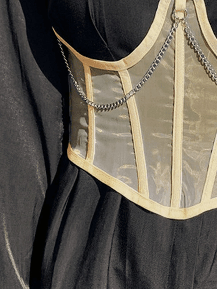 Y2K Mesh Corset Top with Chain Embellishments - Coquette Aesthetic Grunge Style