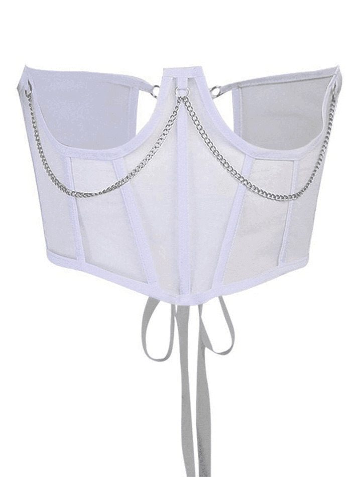 Y2K Mesh Corset Top with Chain Embellishments - Coquette Aesthetic Grunge Style