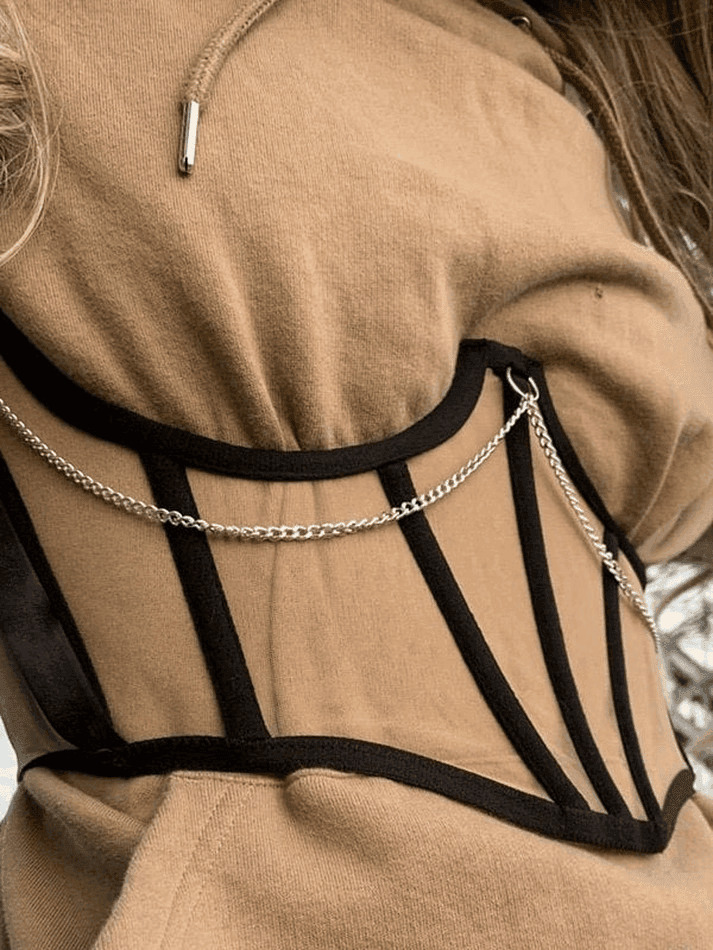 Y2K Mesh Corset Top with Chain Embellishments - Coquette Aesthetic Grunge Style