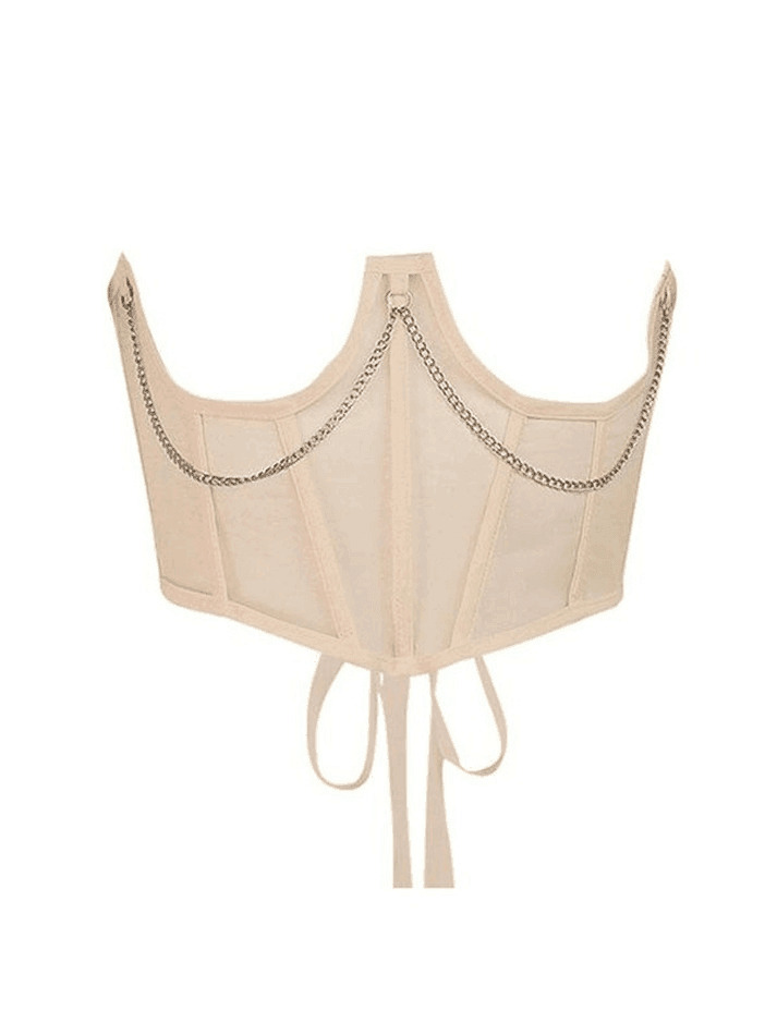 Y2K Mesh Corset Top with Chain Embellishments - Coquette Aesthetic Grunge Style
