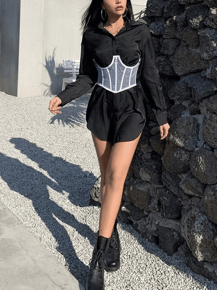 Y2K Mesh Corset Top with Chain Embellishments - Coquette Aesthetic Grunge Style