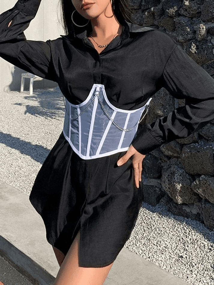 Y2K Mesh Corset Top with Chain Embellishments - Coquette Aesthetic Grunge Style