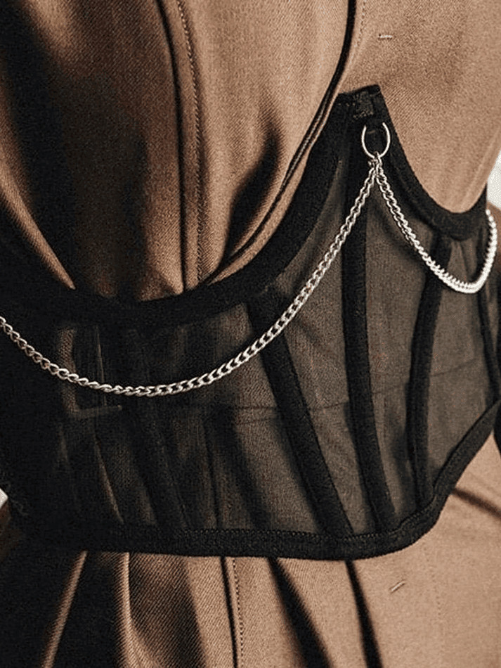 Y2K Mesh Corset Top with Chain Embellishments - Coquette Aesthetic Grunge Style